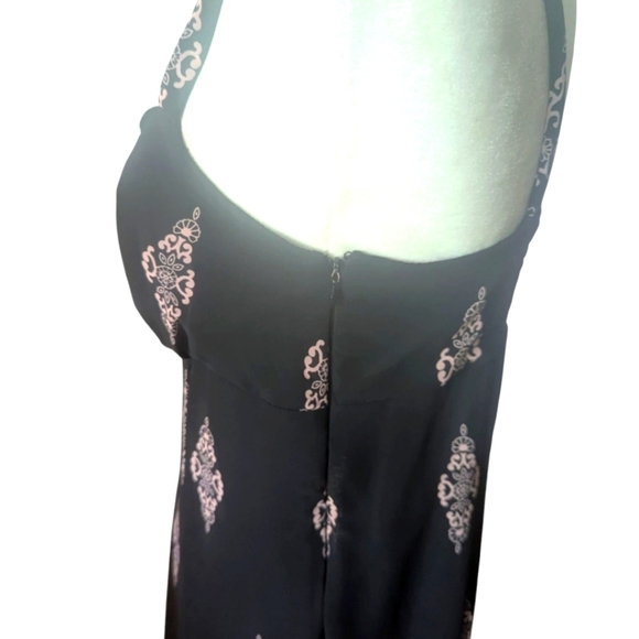 Dressbarn Black/ Blush Pink Print Flowy Chiffon Babydoll Fairy Slip Dress Sz 8 - Picture 5 of 12